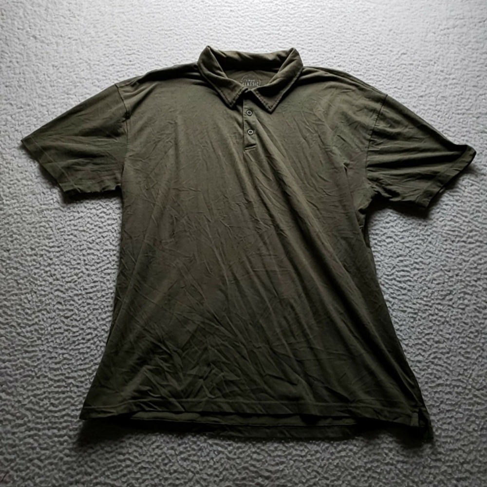 True Classic Polo Shirt Mens 2XL Green Solid Tagless Jersey Knit Casual Top